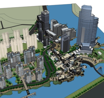 现代高层小区规划su模型