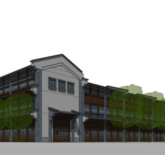 中式饭店外观su模型