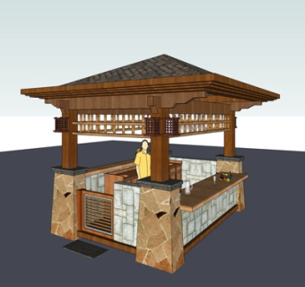 中式廊架凉亭su模型