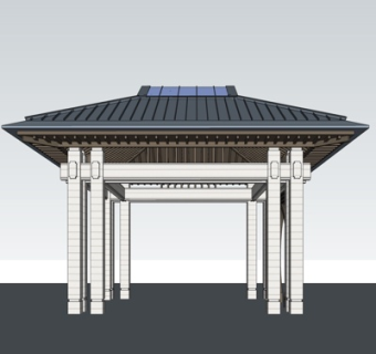 中式廊架凉亭su模型