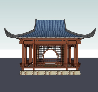 中式廊架凉亭su模型