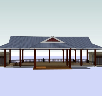 中式廊架凉亭su模型