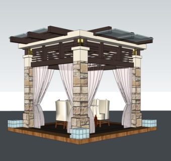 中式廊架凉亭su模型