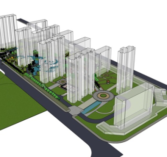 现代高层小区规划su模型
