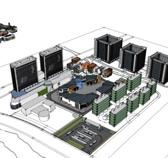 现代高层小区规划su模型