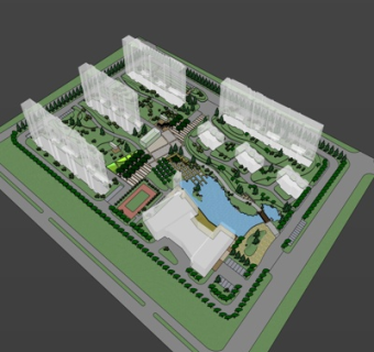 现代高层小区规划su模型