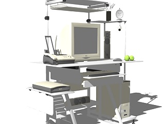 现代复古电脑桌su模型