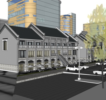 新中式沿街商业建筑su模型