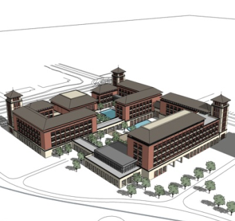 新中式办公楼su模型