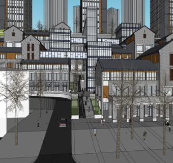 新中式商业街su模型