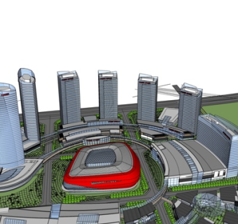 现代商业区规划su模型