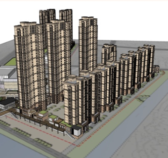 欧式小区规划su模型