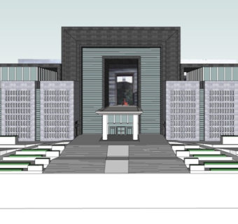 新中式酒店外观su模型