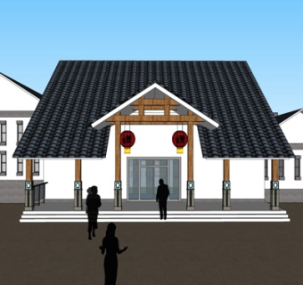 新中式酒店su模型