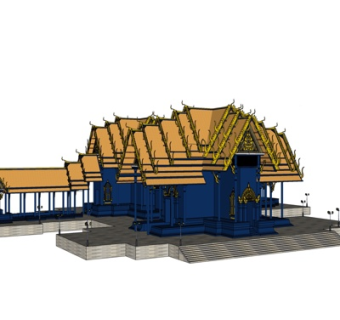 东南亚走廊凉亭su模型