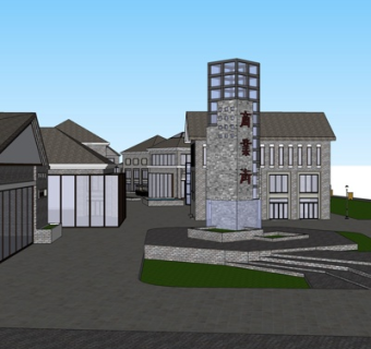 新中式商业街su模型