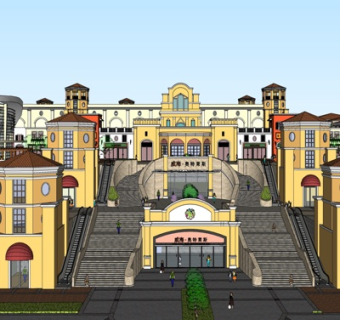 欧式商业街su模型