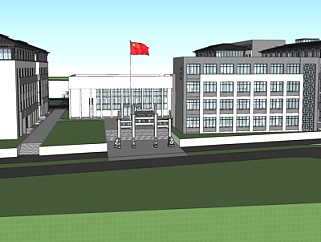 新中式学校规划su模型