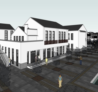 新中式商业街su模型