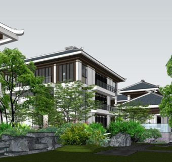 新中式酒店su模型