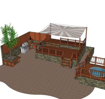 中式观景平台免费su模型