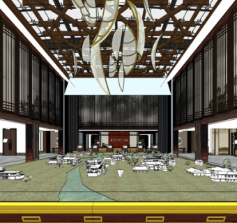 新中式售楼处su模型