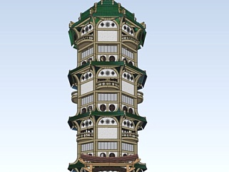 日式古建塔楼su模型