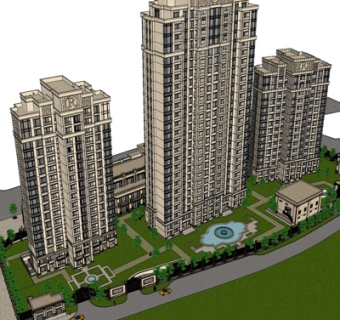 欧式小区规划su模型