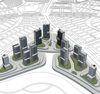 现代商业区规划su模型