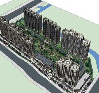 欧式小区规划su模型