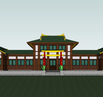 日式古建庭院su模型