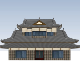 日式古建阁楼su模型