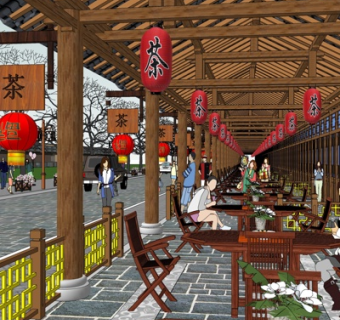 中式商业街su模型