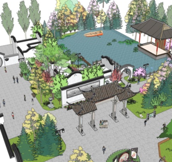 中式公园景观su模型