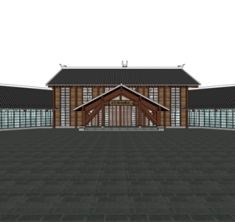 中式酒店外观su模型