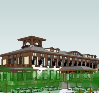 新中式饭店外观su模型