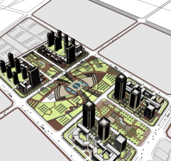 现代高层小区规划su模型