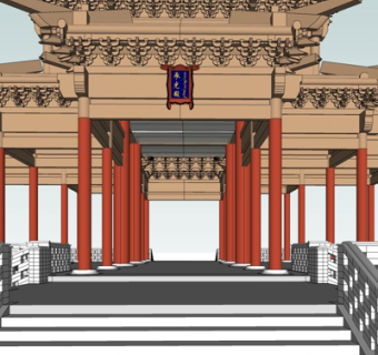中式牌坊su模型