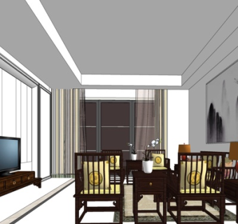 美式客厅su模型