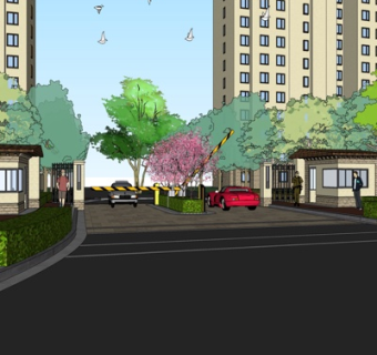 现代小区入口su模型