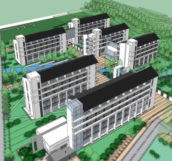 现代教学楼规划su模型