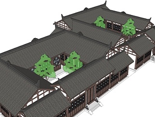 中式庭院景观su模型
