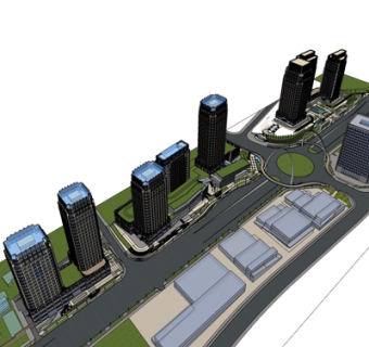 现代高层小区规划su模型