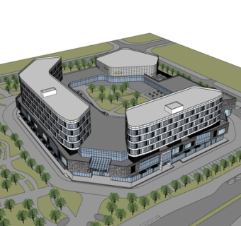 现代办公楼规划su模型