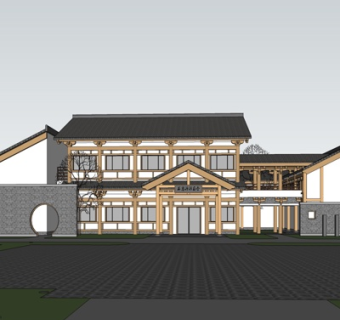 新中式会所su模型