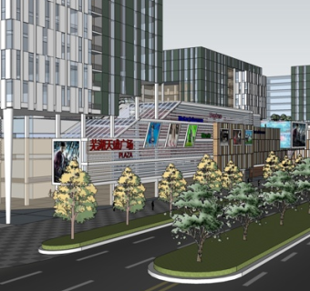 现代沿街商业建筑su模型