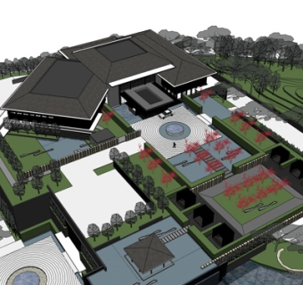 新中式会所su模型