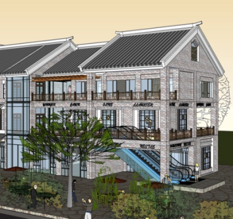 新中式沿街商业建筑su模型