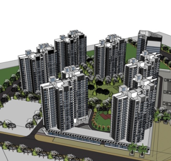 现代高层公寓楼su模型