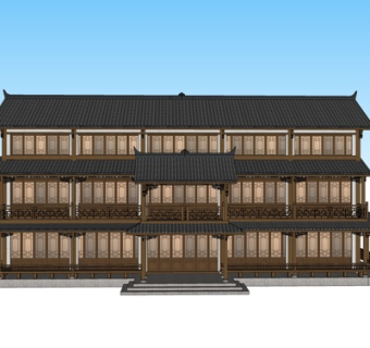 中式楼阁su模型